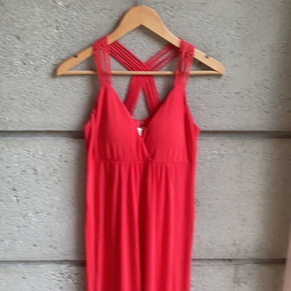 Pink Rose coral maxi dress with knotted cross cross back detail - Picture 3 of 7